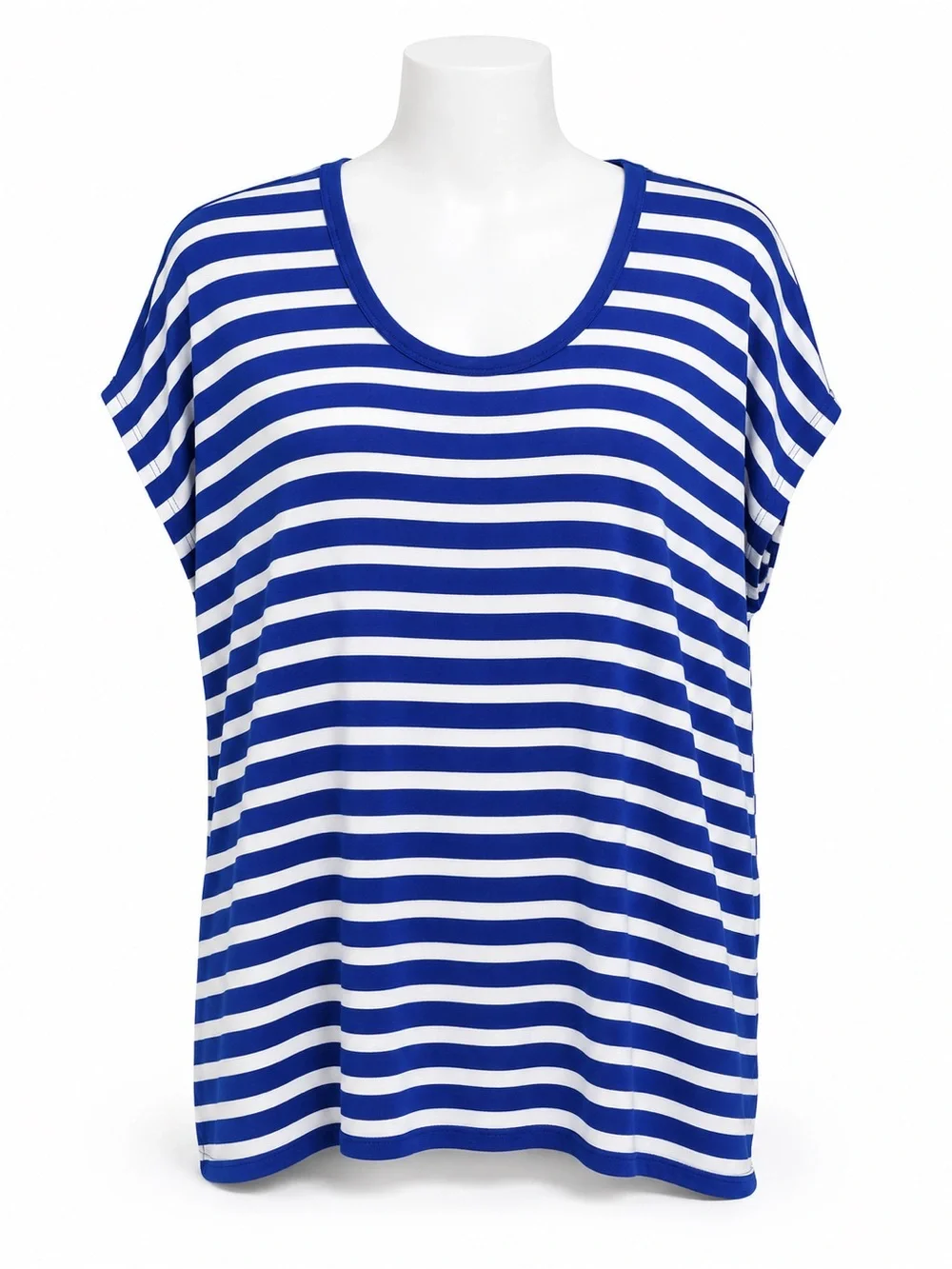 Michael Kors Blue and White Striped Scoop-Neck Top